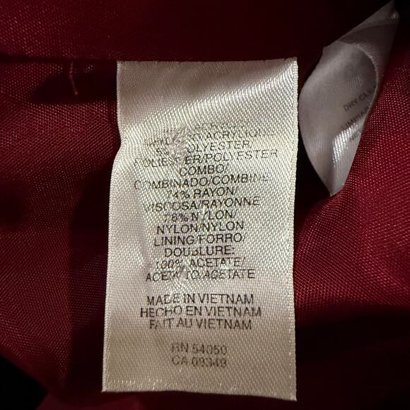 Anne Klein Burgundy Tweed Blazer Jacket Black Velvet Collar Women 6 Fall Office - Picture 6 of 8